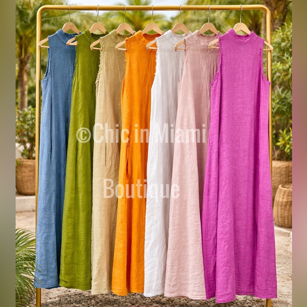 Puro Lino Italian 100% Linen Sleeveless Maxi Dresses